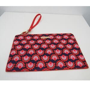 Trina Turk Red Pink Floral Pattern Medium Sized Zipper Cosmetics Pouch Wristlet